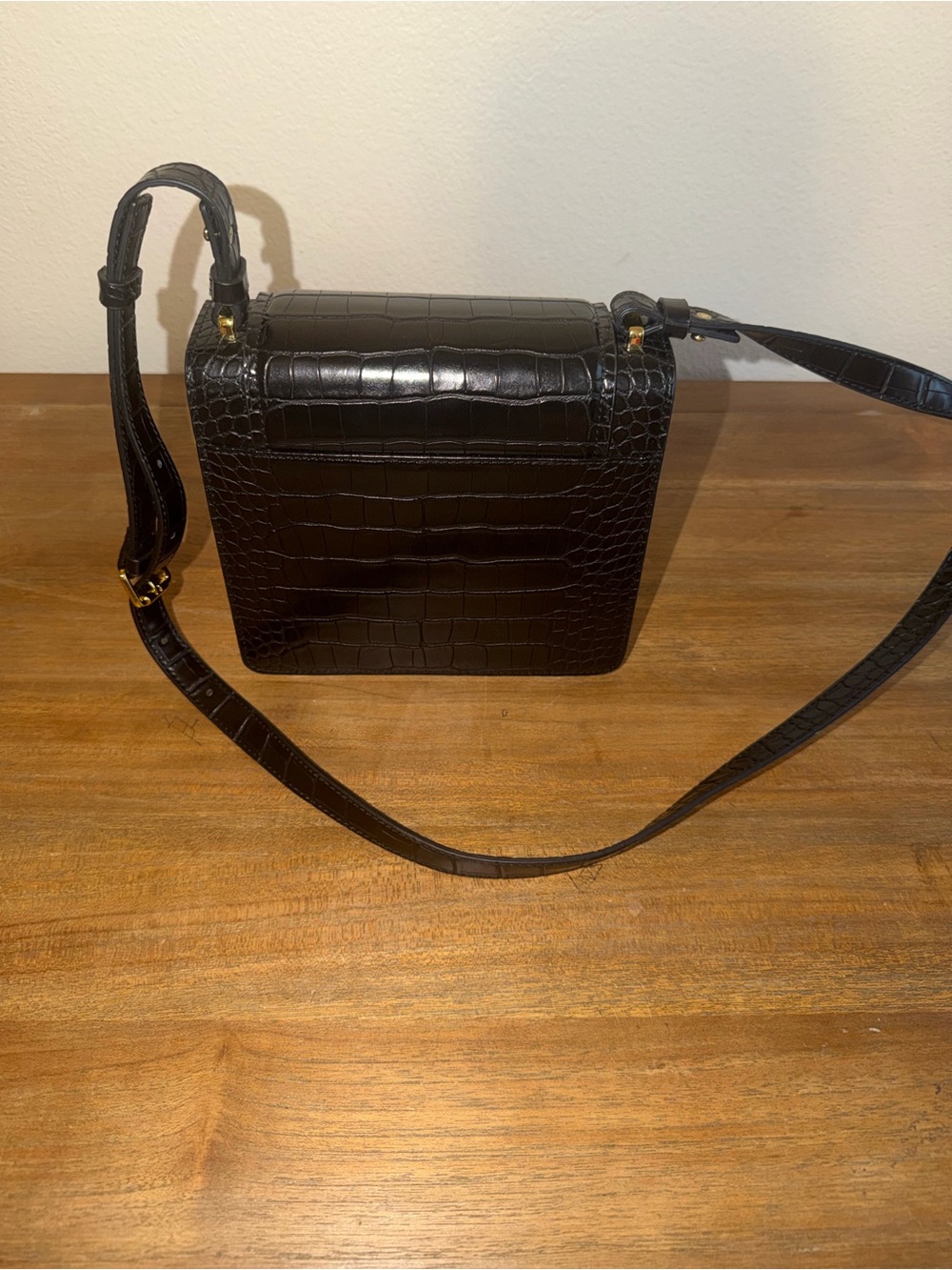 JW PEI Black Croc-Embossed Structured Crossbody Bag